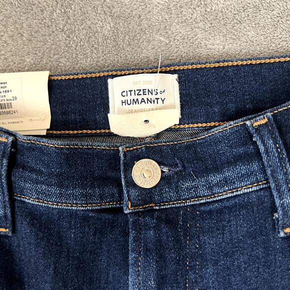 Citizens of Humanity Jeans Womens 29 Wide Leg Frayed Hem Cropped Dark Wash NWT - Picture 3 of 11